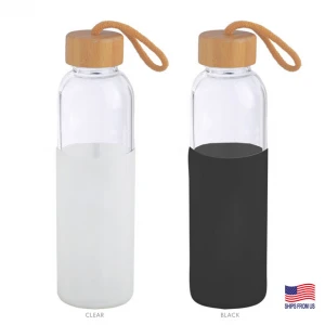 8 Oz Glass Bottle With Bamboo Accented Lid And Silicone Sleeve Adds An Eco Friendly Touch