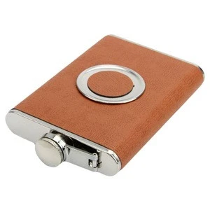 8 oz stainless steel brown leather hip flask with shot glass