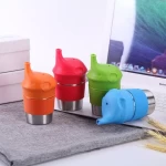 8oz 10oz Spill-Proof Silicone Sippy Cup Lids for Babies Stainless Steel Cup Set Phthalate free and Dishwasher Safe