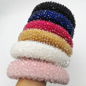 A3151 Luxurious Handmade Sponge Hair Hoop Wide-Brimmed Baroque Headband Hair Clip Hair Accessories Irregular pebble Headband