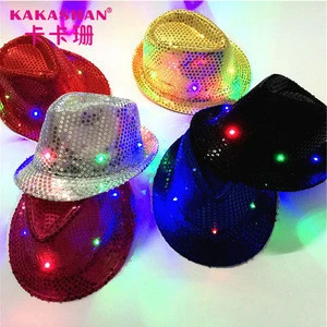 Adults Sequin Hat Fedora Party Light Up Jazz Hats With Led Lights