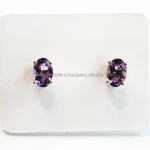 Amethyst Quartz Gemstone 925 Sterling Silver Handmade Beautiful Gold Plated Stud Earrings