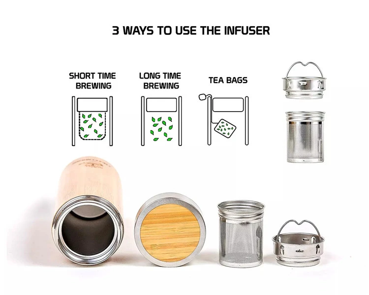 Bamboo Water Bottle Stainless Steel Tea Infuser Equipped Wooden Vacuum Flask 300ml/450ml/550ml