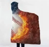 Baseball Softball Football Short Pile Fur Printed Wearable Blanket Throw with Hood