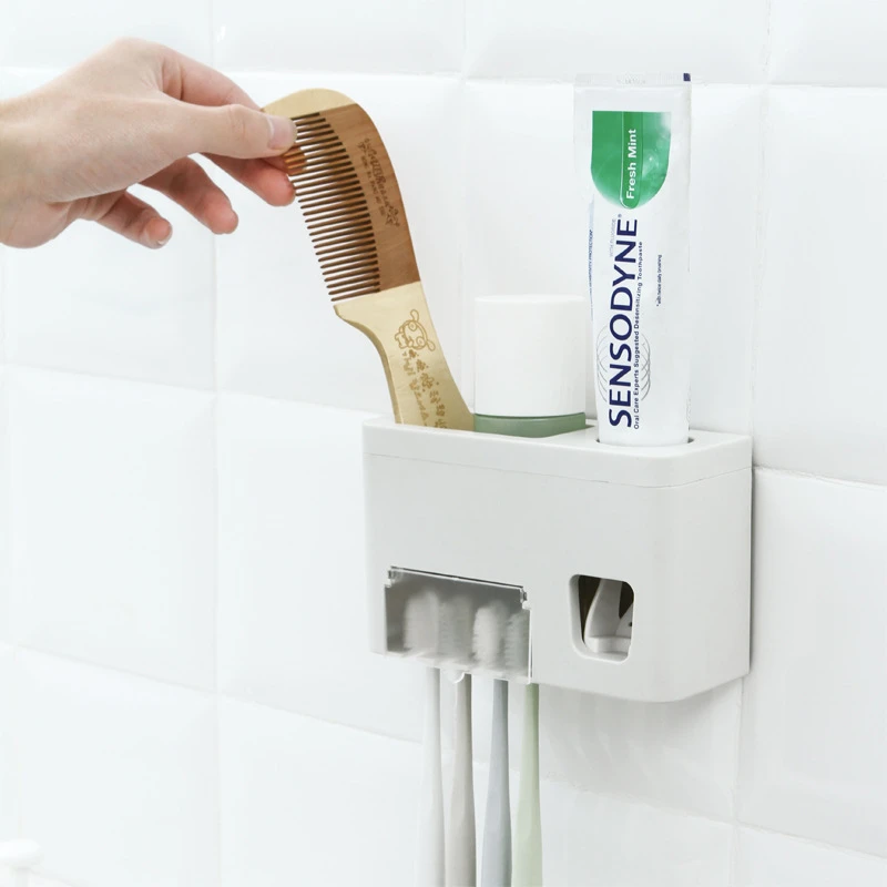 Bathroom Accessories Set Tooth Brush Holder Automatic Toothpaste Dispenser Holder Toothbrush Wall Mount Rack Bathroom Tools Set