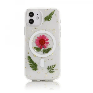 Best selling magnetic phone case shockproof mobile phone housings dry flower epoxy full protection back cover for iPhone 12 case