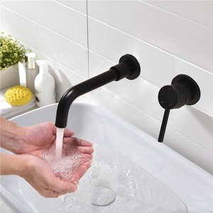 Black or Brushed Gold or White Brass Bathroom Sink Faucet Conceal Separated Hot Cold Water Mixer Basin Taps Wall Mounted