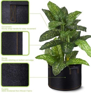 Black Round Indoor Outdoor nonwoven felt fabric planter pots grow bags with handle
