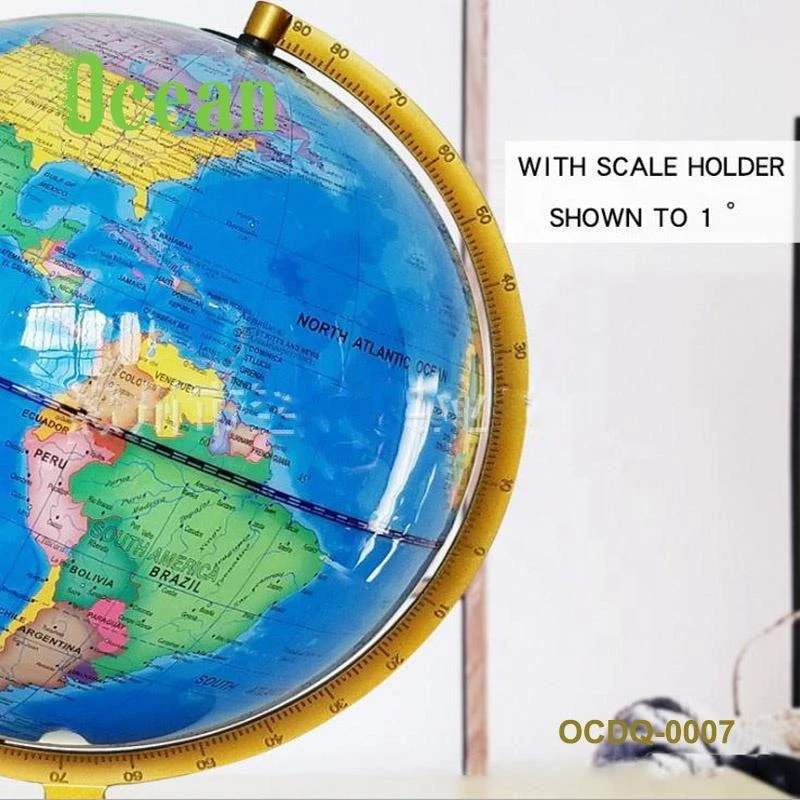 Bright surface rotating world map globe with light