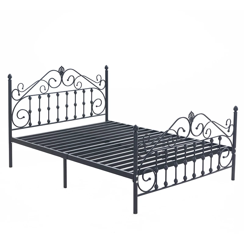 BSCI factory -bedroom double white bed queen furniture black metal frame queen room furniture iron bed
