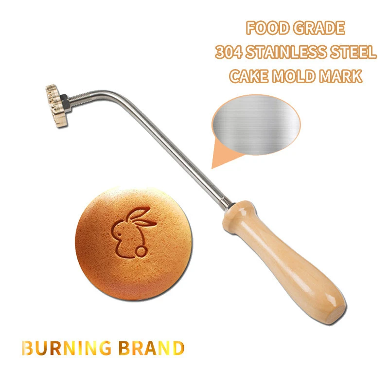 Cake Baking Stamp Handle Brand Handle Cake Cookie Sweets Wood Brass Hot Stamping Mold 304 Stainless Steel Handmade Bread Stamp