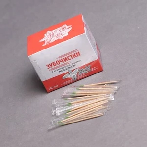 Cello individually wrapped wooden toothpick with mint (flavor)