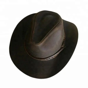 Cheap black brown real genuine leather cowboy hat