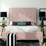 Chic Shabby Pink Velvet Platform Queen-King Size Bed modern fabric Upholstery Bed