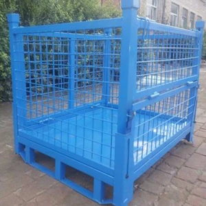 China Hot Sale Steel Pallet Box Foldable Wire Mesh Metal Storage Cages Roll Container Metal Stillage collapsible pallet