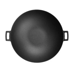 China Pre-seasoned Cast Iron Wok With Wooden Lid