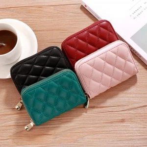 China wholesale Leather wallet quilting design ladies purse women card holder
