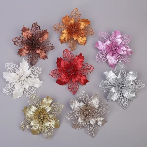 Christmas Plastic Ornaments Poinsettia Artificial Flower Decoration Christmas Decor Wholesale