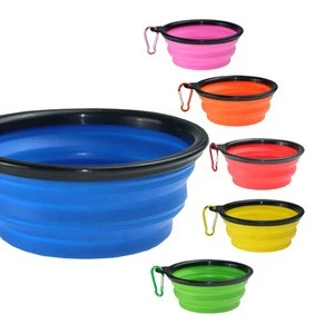 Colored Non-slip round cute dog silicone collapsible pet bowl pet feeding bowl/ dog feeder