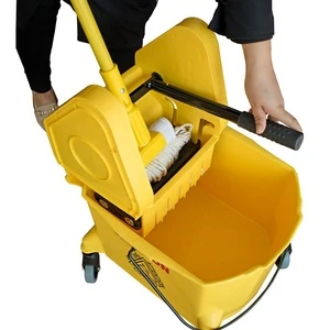 Commercial Mop bucket with side press wringer, Squeezing bucket floor cleaning system with wheels, Yellow