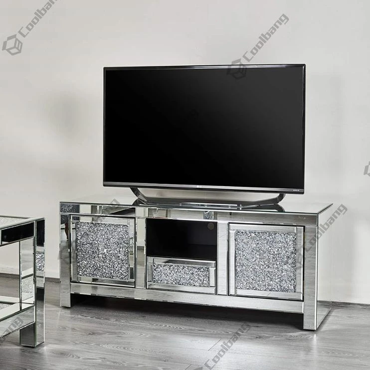 Crystal Style Living Room Furniture Mirrored Cabinet  TV Unit Stand
