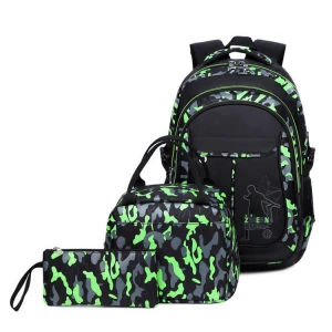 Custom camouflage printed 3pcs school bag and lunch bag set for students
