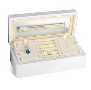 Custom Luxury Wood Wrapped  White Gloss  Finishing Jewelry Packaging Storage Box with Mirror