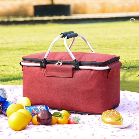 Custom Oxford Large Capacity Insulated Picnic Cooler Basket Outdoor picnic Collapsible Basket For Family