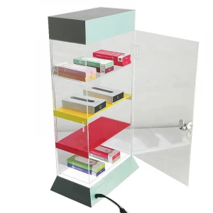 Customize counter acrylic display stands new arrival plastic LED lights 4 tier retail store cigarette display case