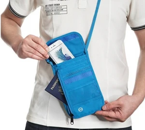Customized RFID Lanyard Travel Polyester document organizer passport wallet holder with shoulder straps
