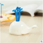 cute animal cool porcelain whale shaped fruit pick holder toothpick