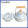 Decal flower turkish double tea pot kettle set 0.75L ceramic water kettle and 2.2L enamel water kettle