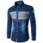 Denim Slim Fit Man Long Sleeve Retro Men Casual Shirt