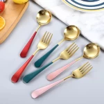 Dessert Fork Stirring Spoon Sell Bulk Gold 304 Stainless Steel Round Coffee Cupping Spoons Fork Set