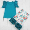 Dolike rose print baby organic clothing ruffle pants set summer clothes for children baby clothing set wholesale