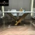 Import Double tray stainless steel legs rectangle dining table hotel marble top table V-shaped legs dining table from China