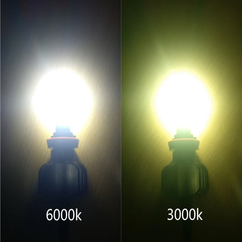 Dual Color LED Headlight H4 H7 H11 9005 9012 D2 Fanless LED Car Bulb, 3000K 4300K 6000K Auto Headlight LED