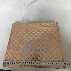 Durable printed promotion custom rose gold embossed pattern design shopping bags with logo