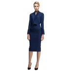 Elegant Bow Tie Long Sleeves Below knee Length Skirt Wholesale Ladies Fashion Office Dresses