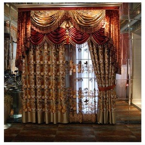 Embroidery Technic Luxury Silk Window Curtains With Valance