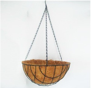Environmental friendly Black metal iron wire round hanging flower basket with substitutable coco liner