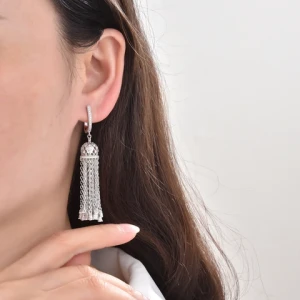 European  American Style High End Jewelry Inlaid with Diamond Temperament Light 925 Sterling Silver Luxury Long Tassel Earrings