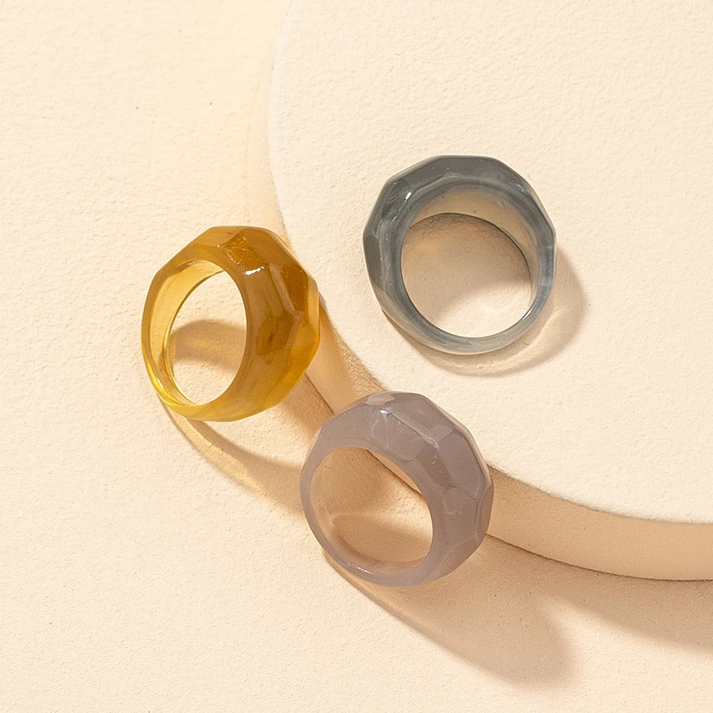 European Summer Jewelry 3Pcs/Set Geometric Round Acrylic Band Ring Irregular Resin Acrylic Finger Ring Set