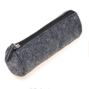 factory price foldable felt pencil pouch with leather stripe