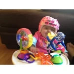 Factory Price Three-color model Rotating Windmill Noria Stroller Dining Chair with suction cups Educational Toys For Baby
