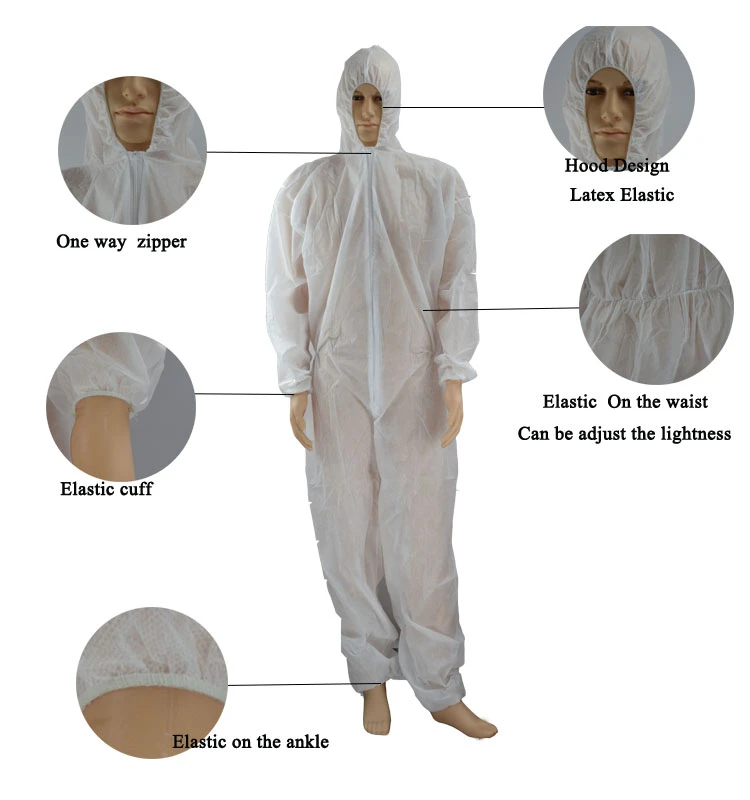 Factory price White Disposable Hooded TNT  Coveralls for Cleaning Food Processing