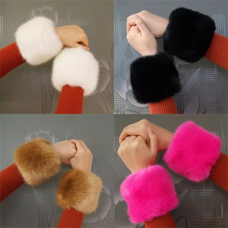 Factory supply high quality extra large faux rabbit fur fox fur cuff oversleeve hand ring wrists gloves