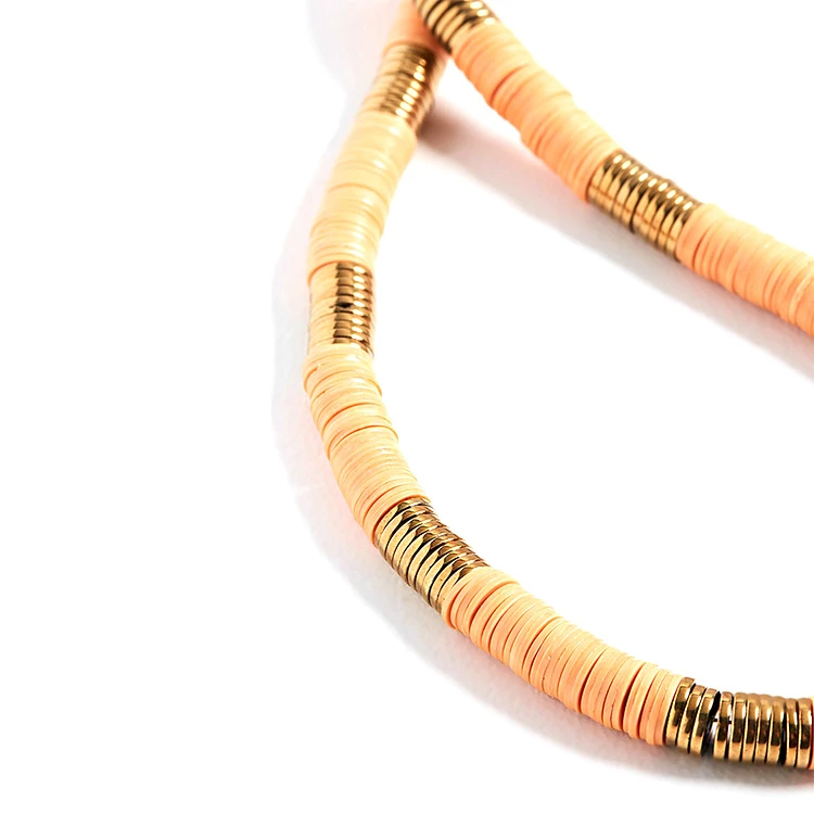 Fashion Boho Jewelry Polymer Clay Disc Beads Stretch Necklace Gold Plated Jewelry African Beaded Necklace
