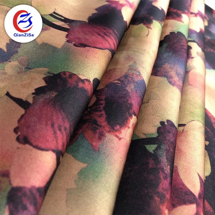 Fashion design digital printed cheap satin silk fabric by the yard for garment and dress