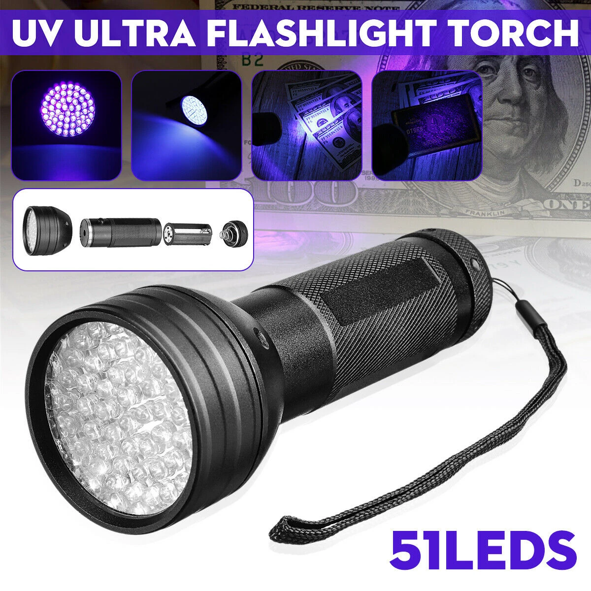 Fast Delivery Scorpion Detector Lamp 395nm Aluminum 51 Led Linterna UV Flashlight Black Light Torch UV